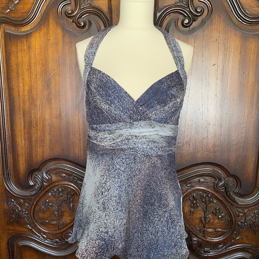 New Women's BCBG Ombré Blue and Pink Silk Chiffon Halter Top Size S